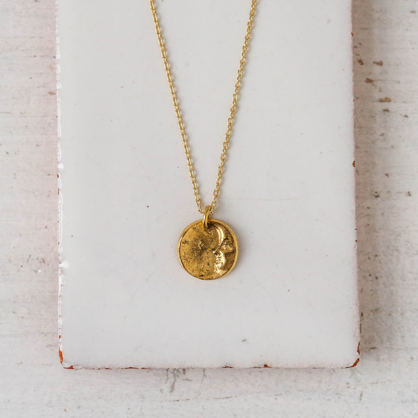 Gold Button Charm Necklace - Moon & Stars