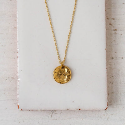 Gold Button Charm Necklace - Moon & Stars