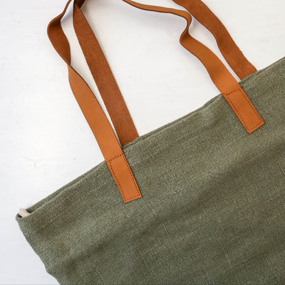 Leather Handled Soft Jute Wide Bag