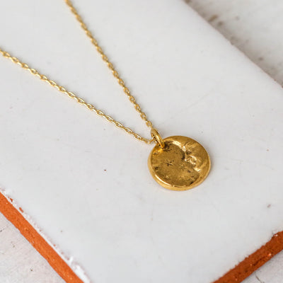 Gold Button Charm Necklace - Moon & Stars