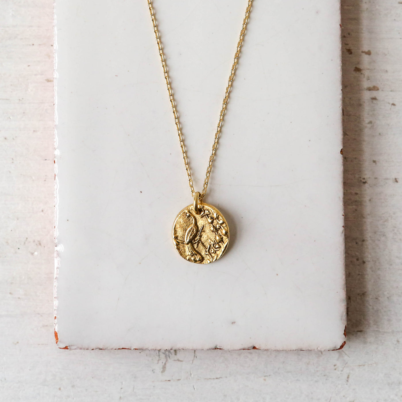 Gold Button Charm Necklace - Peacock Garden