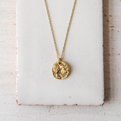 Gold Button Charm Necklace - Peacock Garden