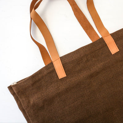 Leather Handled Soft Jute Wide Bag