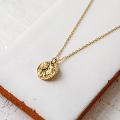 Gold Button Charm Necklace - Peacock Garden