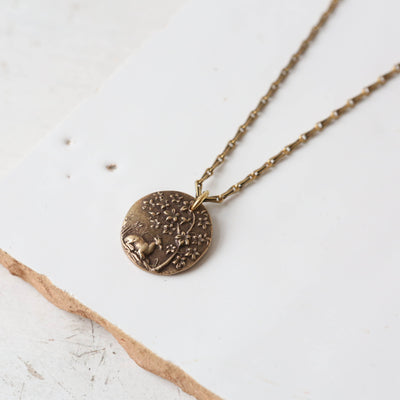 Bronze Heirloom Button Charm Necklace - Fawn in the Forest