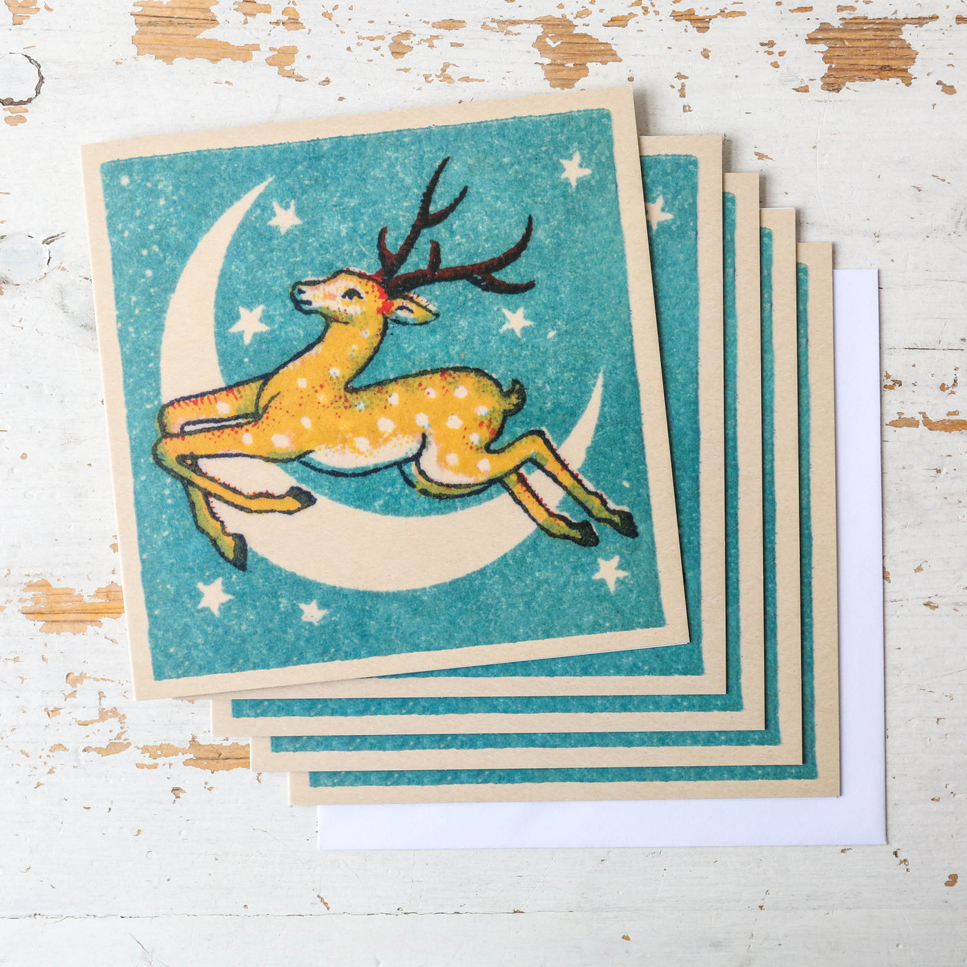 'Deer and the Moon' Vintage Matchbox Card Pack of 5