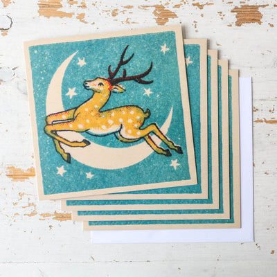 'Deer and the Moon' Vintage Matchbox Card Pack of 5