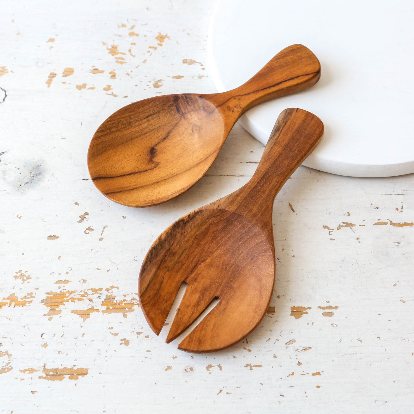 Round Teak Salad Servers