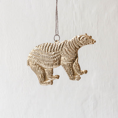 Polar Bear Decoration - Pressed Antique Silvery Gold