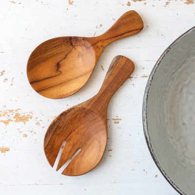 Round Teak Salad Servers