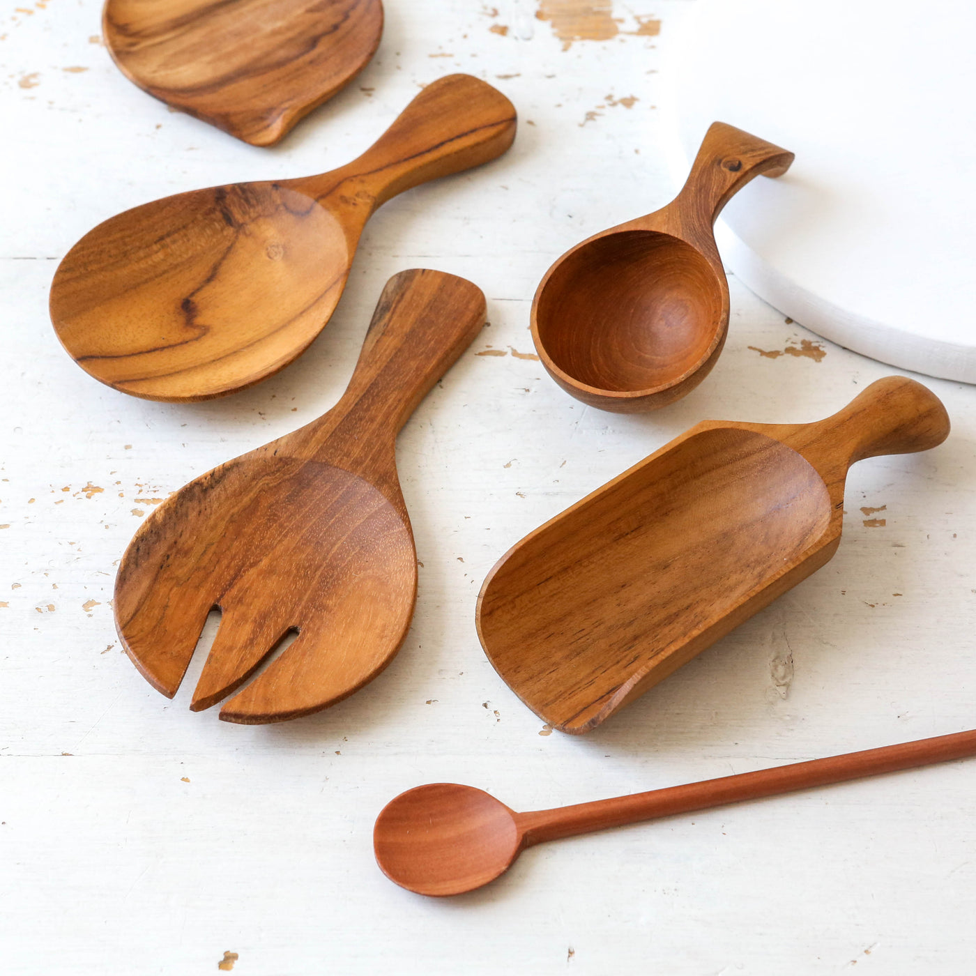 Round Teak Salad Servers