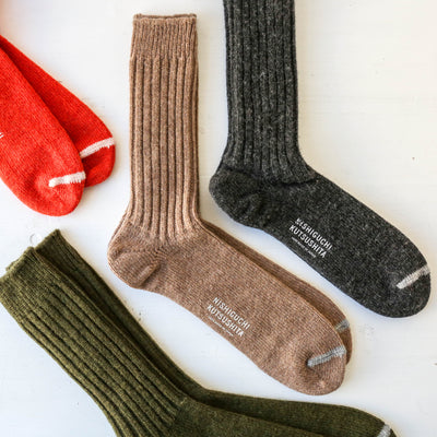 Wool Ribbed Socks by Nishiguchi Kutsushita