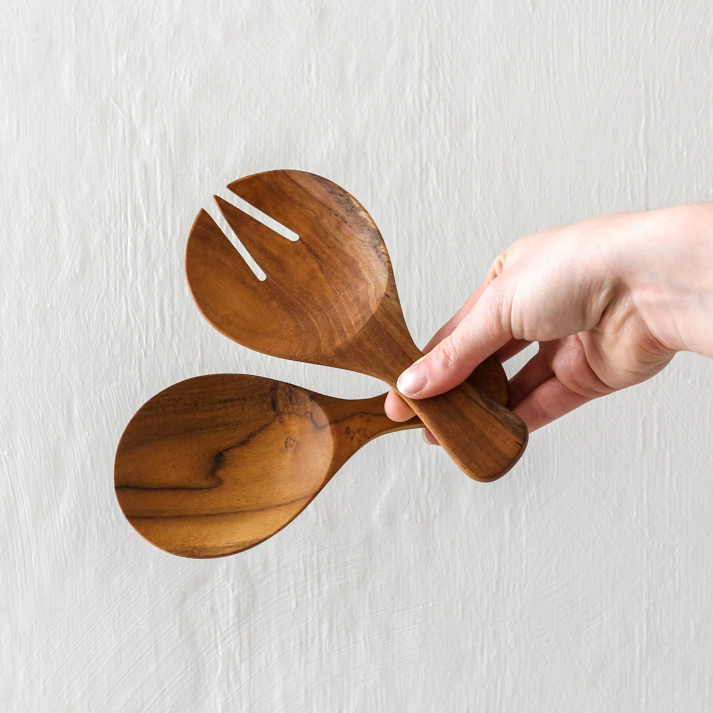 Round Teak Salad Servers