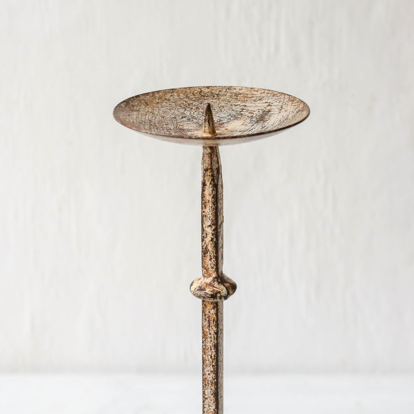 Distressed Metal Pillar Candle Holder
