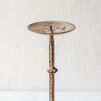 Distressed Metal Pillar Candle Holder