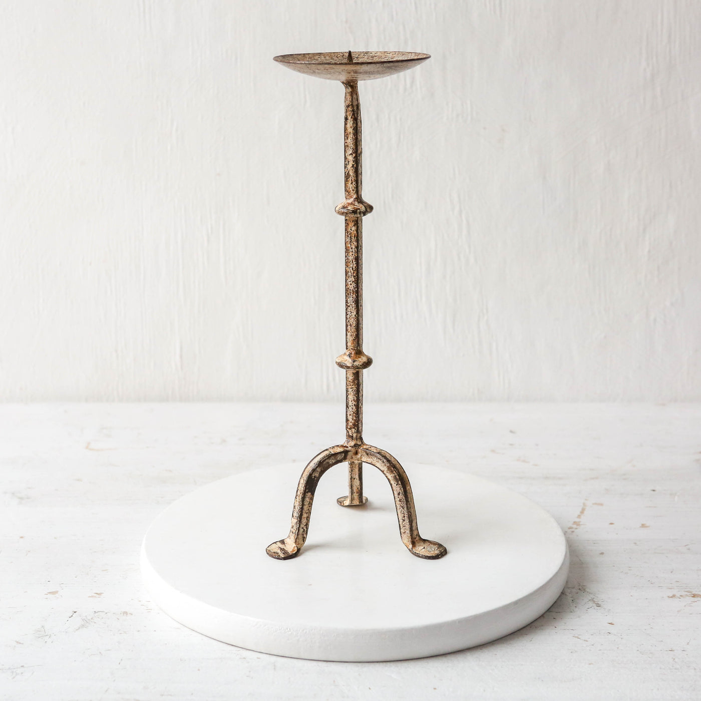 Distressed Metal Pillar Candle Holder