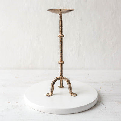 Distressed Metal Pillar Candle Holder