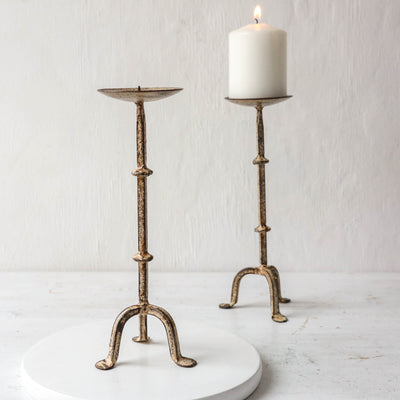 Distressed Metal Pillar Candle Holder
