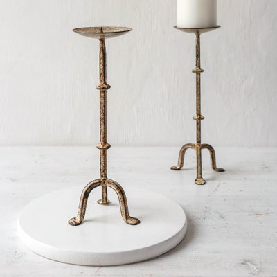 Distressed Metal Pillar Candle Holder