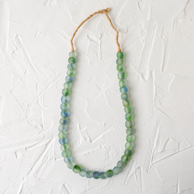 Recycled Glass Beads - 14mm Blue, Green and White Swirl