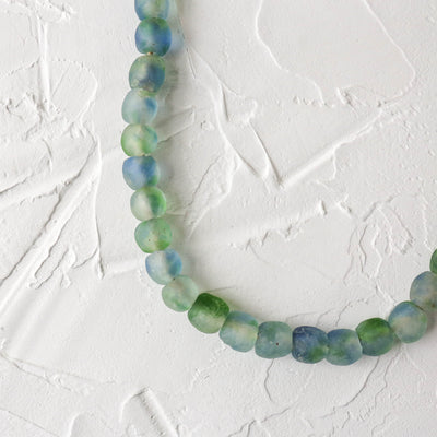 Recycled Glass Beads - 14mm Blue, Green and White Swirl