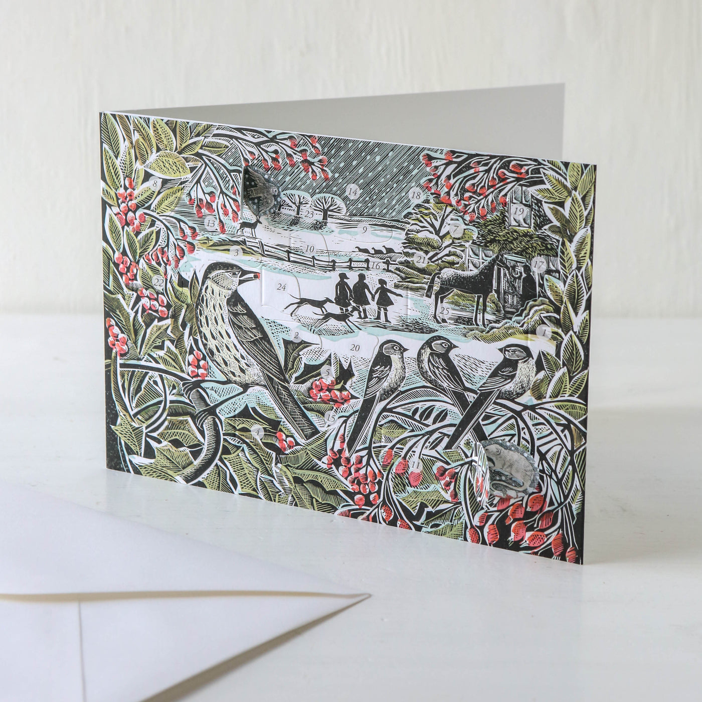 Holly Hedge Mini Advent Calendar & Greetings Card Designed by Angela Harding