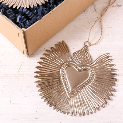 Large Sacred Heart Decoration - Antique Silver