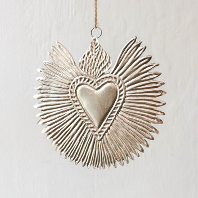 Large Sacred Heart Decoration - Antique Silver