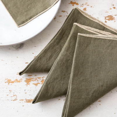 Set of Four Washed Linen Napkins - Khaki