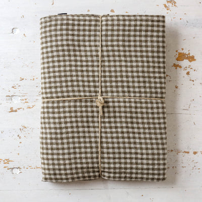 Washed Linen Tablecloth - Khaki Check 160 x 250 cm