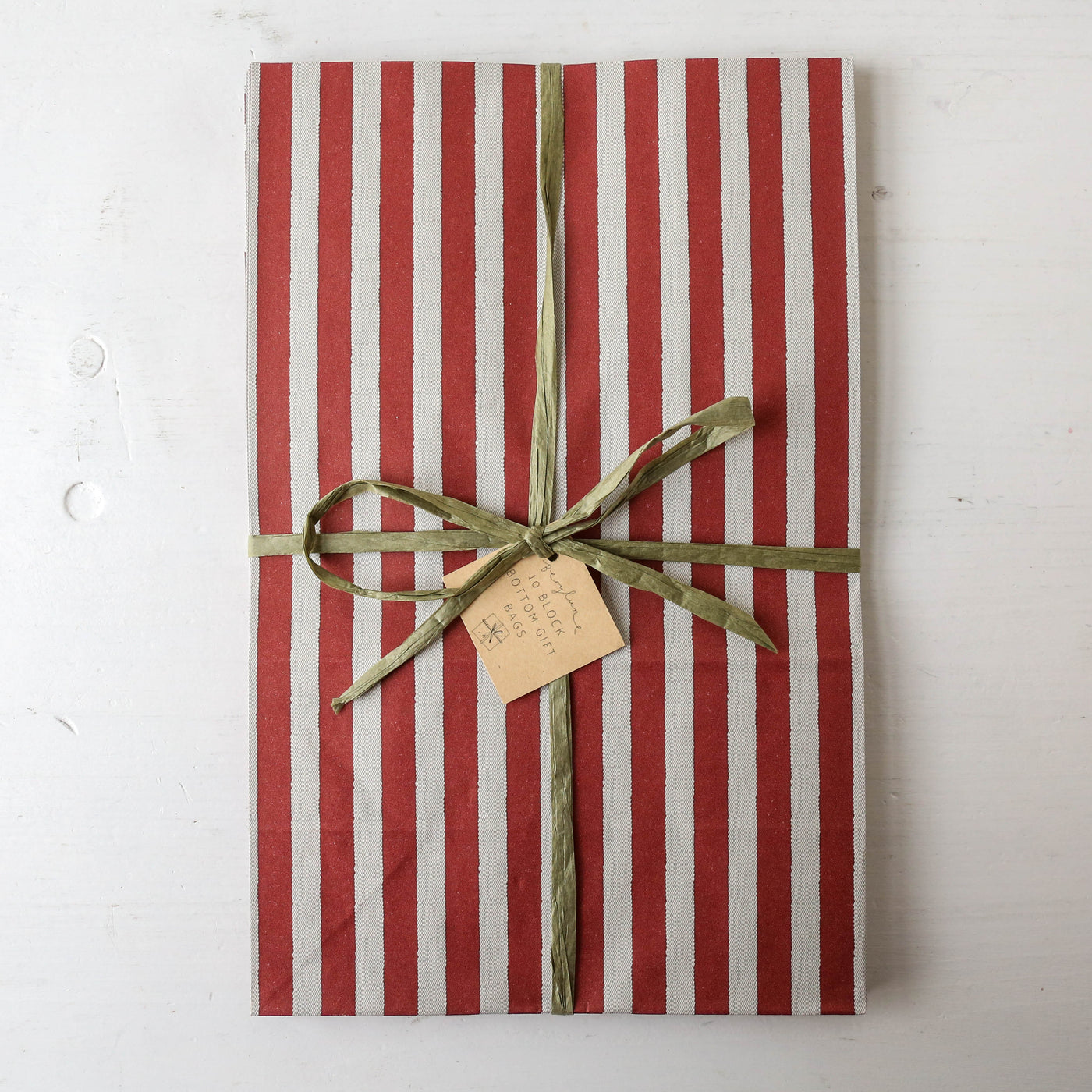 Pack of 10 Rustic Red Candy Stripe Gift Bags - Large
