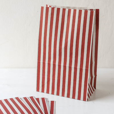 Pack of 10 Rustic Red Candy Stripe Gift Bags - Large