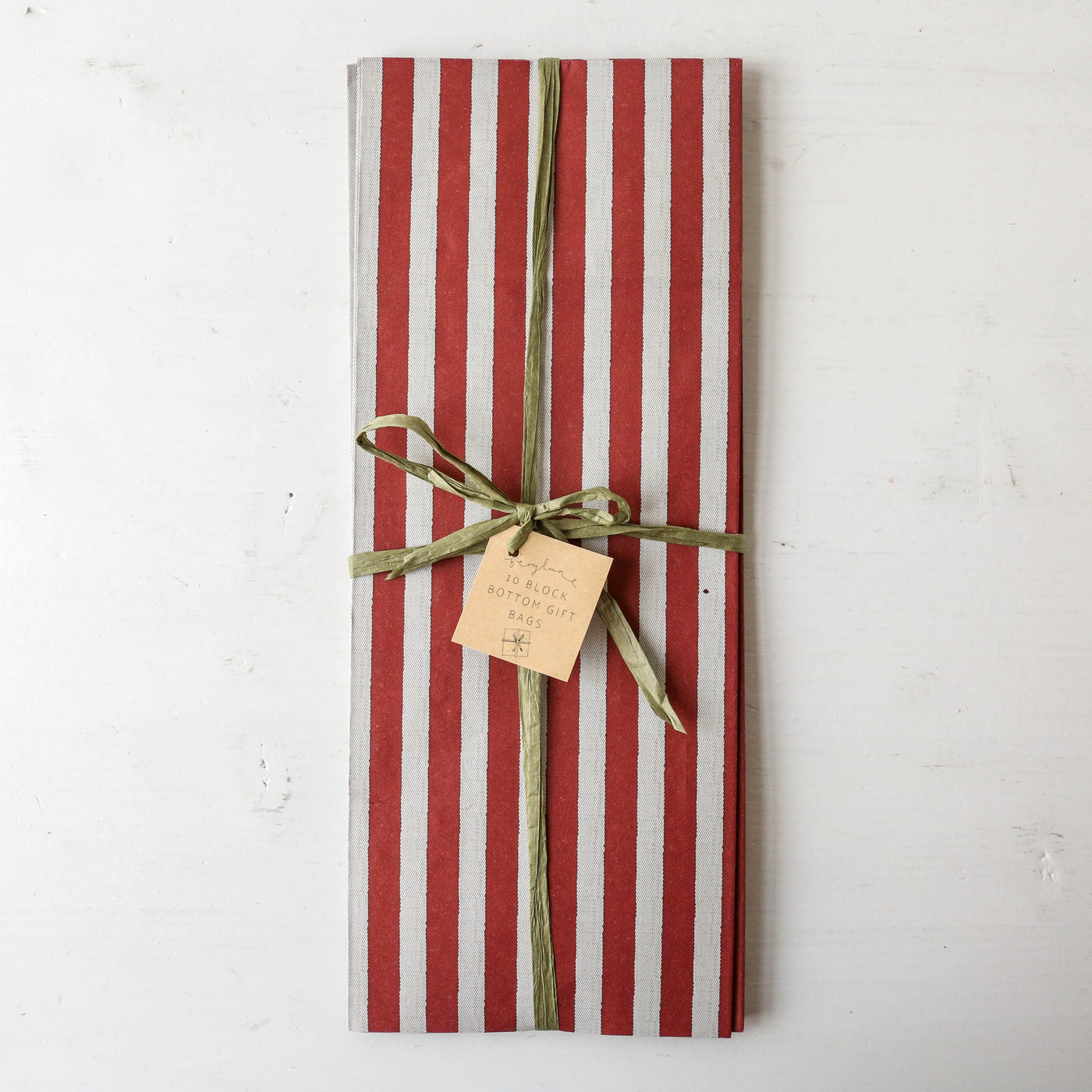 Pack of 10 Rustic Red Candy Stripe Gift Bags - Medium