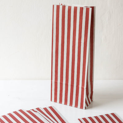 Pack of 10 Rustic Red Candy Stripe Gift Bags - Medium