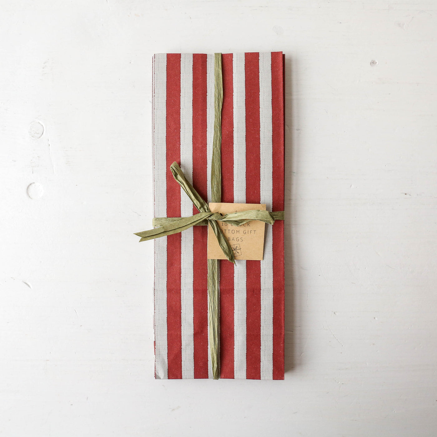 Pack of 10 Rustic Red Candy Stripe Gift Bags - Small
