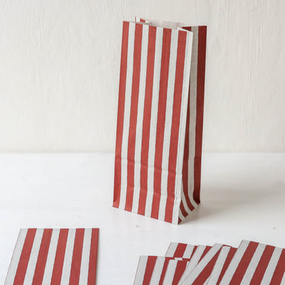 Pack of 10 Rustic Red Candy Stripe Gift Bags - Small