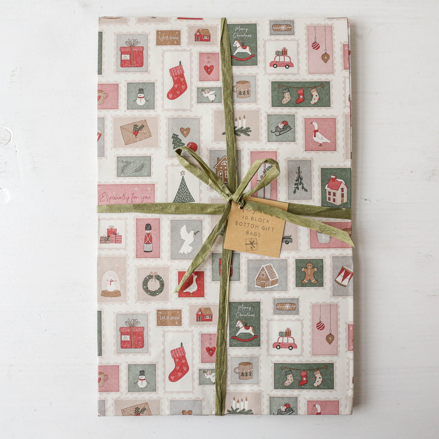 Pack of 10 Christmas Stamp Design Gift Bags - Large