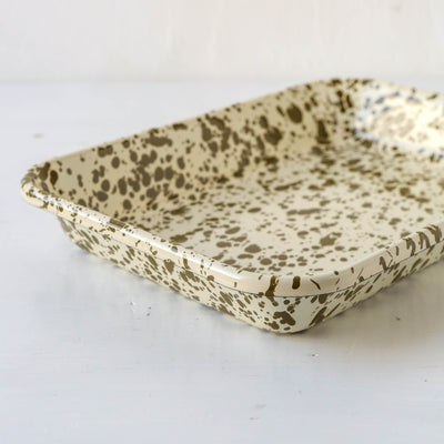 Splatterware Enamel Small Roasting Tray - Olive Green