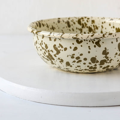 Splatterware Enamel Cereal Bowl - Olive Green