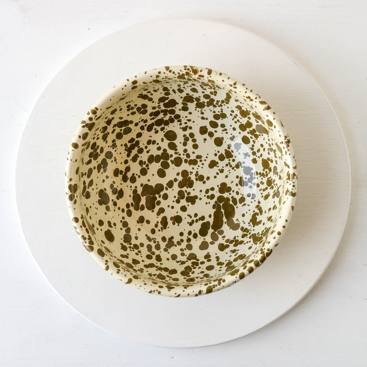 Splatterware Enamel Cereal Bowl - Olive Green