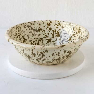 Splatterware Enamel Serving Bowl - Olive Green