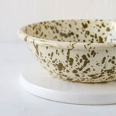 Splatterware Enamel Serving Bowl - Olive Green
