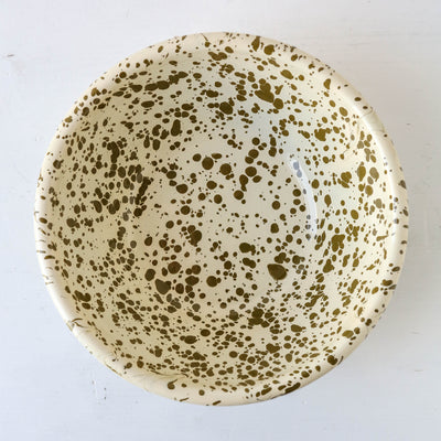 Splatterware Enamel Serving Bowl - Olive Green