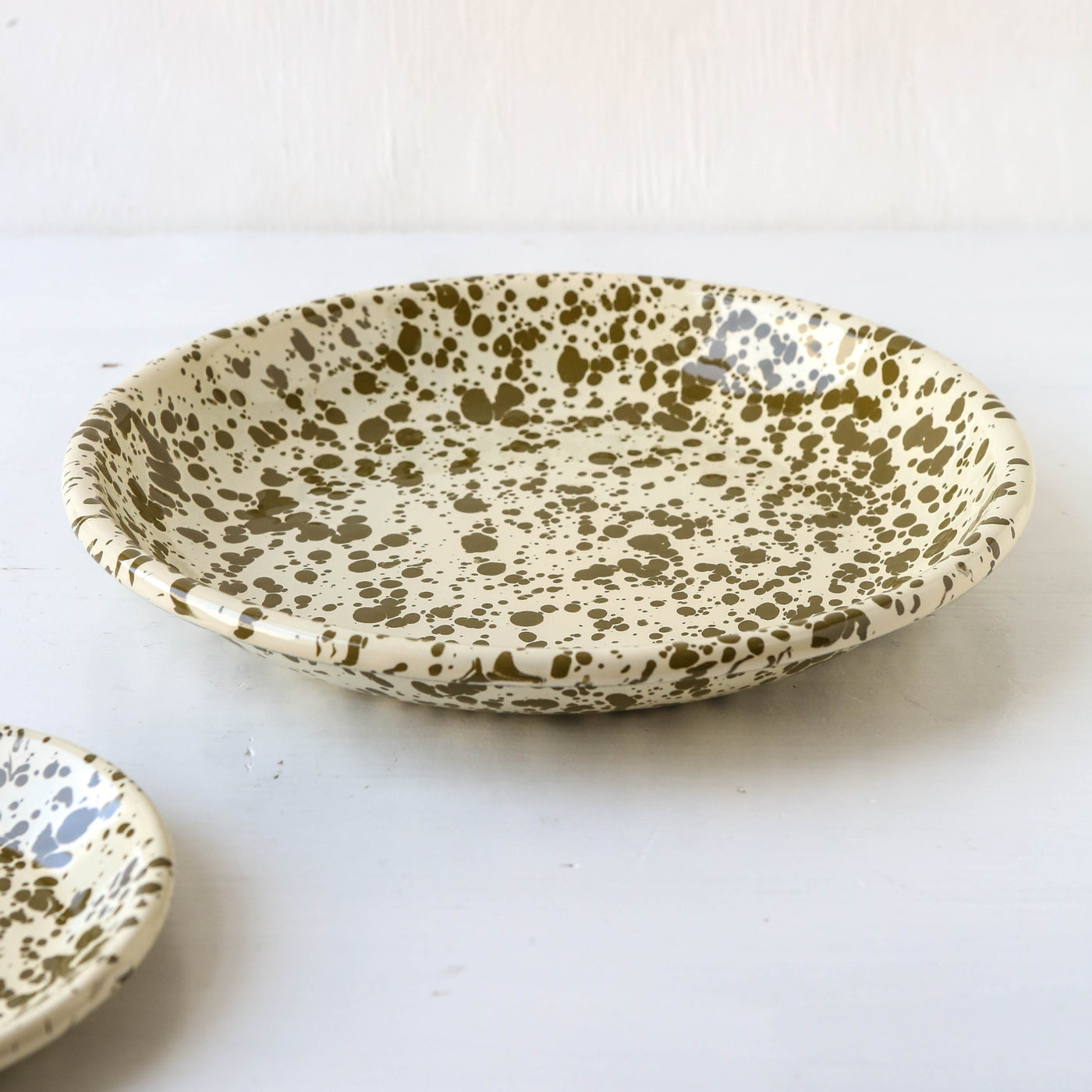 Splatterware Enamel Pasta Plate - Olive Green