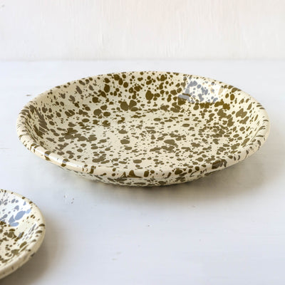 Splatterware Enamel Pasta Plate - Olive Green