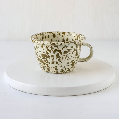 Splatterware Enamel Tea or Hot Chocolate Cup - Olive Green