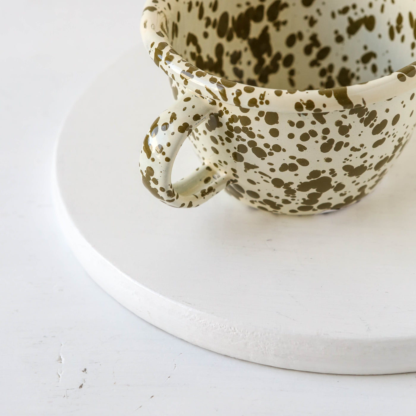 Splatterware Enamel Tea or Hot Chocolate Cup - Olive Green