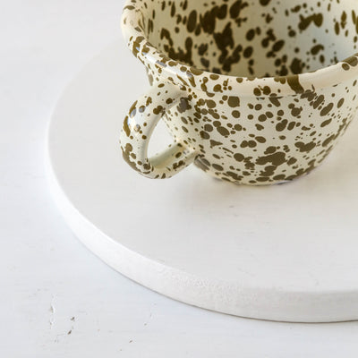 Splatterware Enamel Tea or Hot Chocolate Cup - Olive Green