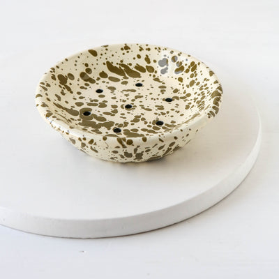 Splatterware Two Part Soap Dish - Olive Green