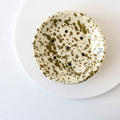 Splatterware Two Part Soap Dish - Olive Green